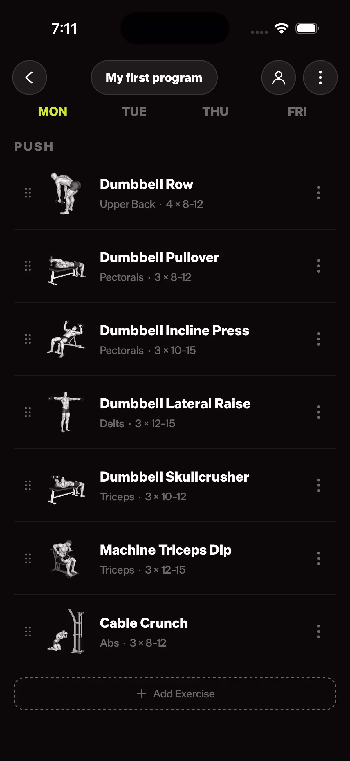 Checkfit program builder screen